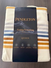 NWT Pendleton COOLING 4-Pc QUEEN Sheet Set GRAY/BLUE/GOLD/BROWN WESTLAND STRIPE picture