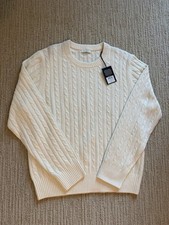 Buck Mason Natural California 100% Cashmere Cable Crew Neck Sweater Cream XL picture