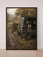 Working Spaniel Country Print, Vintage 4x4 Gundog Wall Art, Autumn Countryside picture