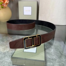 Tom Ford Men's Brown/Black Leather Belt Gold Logo Buckle 38mm Real Photos picture