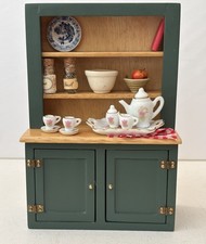 Dollhouse miniature lot painted wood hutch/cupboard + extras,  1:12 picture