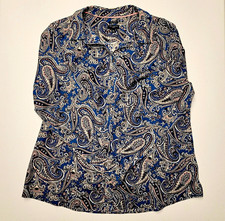 Talbots Paisley Button Down Shirt Blue Pink Gray Womens 16P Petites Cotton Blend picture