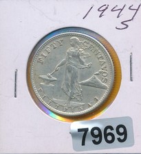 PHILIPPINES  -1944-S - SILVER  - 50  CENTAVOS - WW11 - # 7969 picture