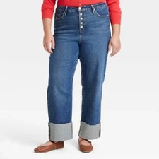 NWT Ava & Viv High Rise Dark Wash Cuffed Straight Leg Jeans Size 26 picture