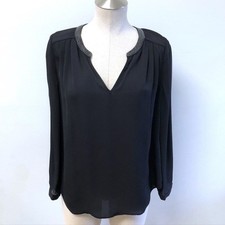 Joie Silk Blouse Womens S Small Black Beaded Split Neck Long Sleeve Business picture