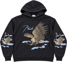 Rhude Black with Blue and Grey Eagle Print Hoodie large Pre owned picture