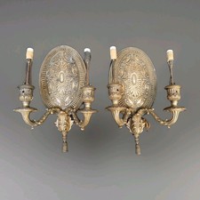 Large Early Pair Antique E F Caldwell Georgian Silver Bronze Wall Sconces 15x7 picture
