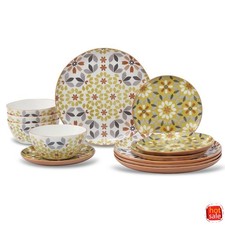 Floral 12-Piece Bone China Dinnerware Set Yellow/Gray Microwave/Dishwasher Safe picture