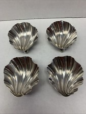 4 Antique 1911 Sheffield Sterling Silver Shell Butter Chips Pats Salt Cellars picture