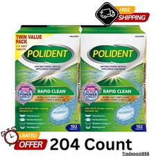 Polident Denture Cleanser Tablets Rapid Clean Antibacterial, 2 Boxes, 204 Count picture