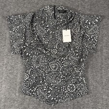 Isabel Marant Brinlya Top Womens 38 Black White Silk Paisley Print Shirt picture