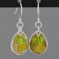 Retired Silpada Sterling Serpentine Stone Green Glass Bead Dangle Earrings W2142 picture