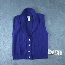 Vintage Koret Sweater Vest Womens Medium Purple Cable Knit Shawl Collar USA 80s picture