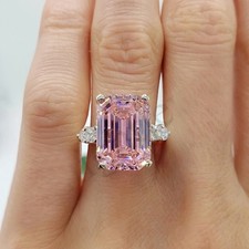 RARE 5.60 Ct Emerald Cut Pink Treated Diamond Solitaire Ring in 925 Silver picture
