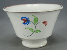 British Staffordshire Hand Enameled Red & Blue Floral Pearlware Tea Bowl C.1830 picture