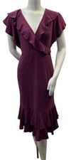 NY Collection Dress Womens size Small Petite PS Purple Vneck Flutter Ruffle New picture