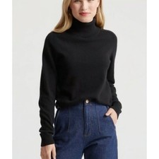 Quince Womens S NWT Mongolian Cashmere Turtleneck Sweater Black Quiet Lux picture