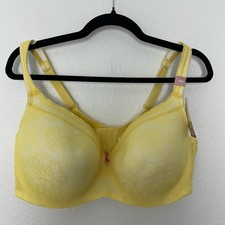 Cacique Yellow Floral Lace Balconette Bra Padded Lightly Lined Size 44DD NEW picture
