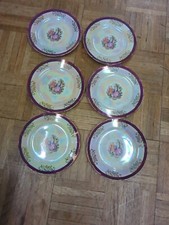 Vintage French Luster Salon Scene Style  Plate Plates Gilded Gold Set 6  picture