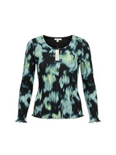 Chico's Long-Sleeve Pleated Top Black & Blue Green Abstract Print Size 0 NWT picture
