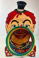 Vintage Simplex Toys Holland Wooden Clown Ring Toss Game w/ 5 Rings & Stand picture
