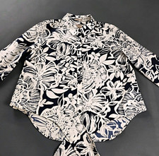 Chico's Women's Wrinkle Resistant Blue/White Floral Button-Up Blouse Size M picture