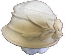 Vintage Hopeless Romantic 100% Wool Hat Ivory Flower Boho Victorian Granny USA picture