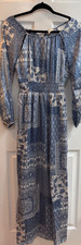 New Promesa Bandana Beauty Patchwork Print Maxi Long Dress Size Small Blue picture