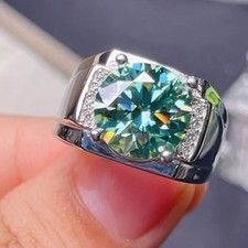 RARE 6.30 Ct Round Cut Blue Treated Diamond Solitaire Ring in 925 Silver picture
