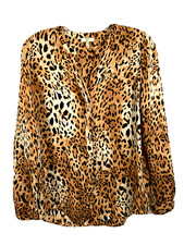JOIE Womens Silk Button Blouse Cougar Cheetah Leopard Print Contour Hem XS Top picture