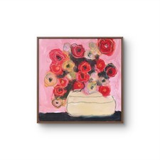 Hammond Original 12x12 Expressionist Red Roses Vase Pink Painting Signed Canvas picture