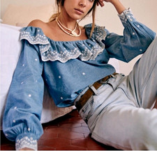 SÉZANE Blue Chambray Franceska Blouse Size EU 34 picture