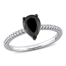 AMOUR 1 1/10 CT TW Pear and Round-cut Black and White Diamond Teardrop picture