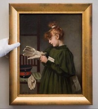 Old Master-Art Antique Oil Painting Portrait Small girl on canvas 24