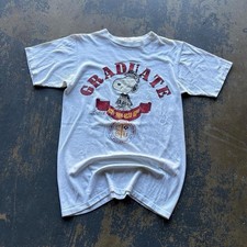 Vintage 70s Cal State Fullerton Titans CSUF Graduate Snoopy Graphic Shirt White picture