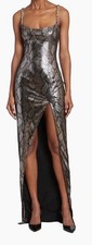 Authentic Balmain Chain-Detail Metallic Snake-Print Maxi Gown Size FR 38 picture