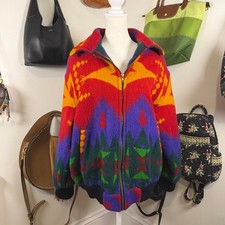 Vintage Circa 90s Gallery Southwestern Aztec Blanket Bomber Jacket Red Purple L picture