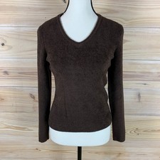 Talbots Sweater Women PS Brown V-Neck Textured Chenille Long Sleeve NWT Petites picture
