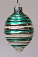 Vintage Glass Outdent Ripped Striped Drop Christmas Ornament Franke Corning picture