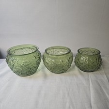 Vintage E.O. Brody Green Crinkle Glass Planter Bowl Set of 3 Nesting MCM Lot picture
