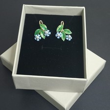 Vtg Krementz 14k Gold Overlay Enamel Forget Me Not Cultured Pearl Earrings Screw picture