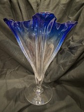 Massive Signed Steuben Grotesque Vase in Clear and Blue picture
