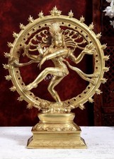 9.5” Indian Brass Bronze Shiva Nataraja Dancing Hindu Statue - Butter Gold Tone picture