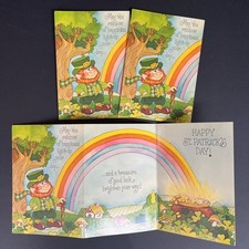 VTG St Patrick’s Day Greeting Cards Set 3 Unused Rainbow Leprechaun Mary Grace picture