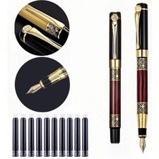 1pc 0.5mm metal nib fountain pen + 10pcs black ink cartridges. A retro, high-end picture