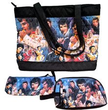 Bradford Exchange Elvis Presley Quilted Carryall Bag 2 Pouches TCB Charm NWOT picture