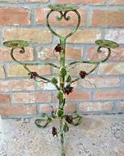 Vintage Italian Toleware Candelabra 3 Candle Holder Roses Metal Pillar 27