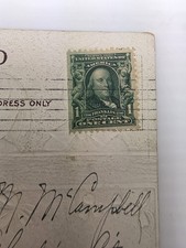Rare 1908 Benjamin Franklin 1 Cent Stamp Left Flat Edge on Easter Postcard picture