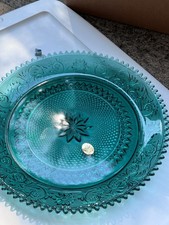 Vintage Tiara Indiana Glass 12-inch Sandwich Spruce green serving platter picture