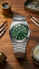 Aureus Nova Luxury Green Leaf Dial Stainless Steel Bracelet Men's Watch New picture